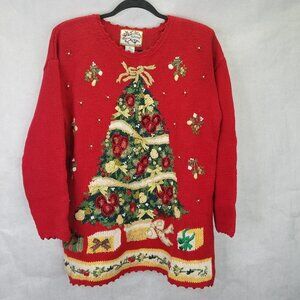 Heirloom Collectibles Sweater Women M Knit Christmas Tree Beading Embroidery VTG